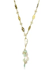 Devon Leigh "Power of Pearls" Pearl Branch in 24k Gold Foil with Blue Chalcedony and Pearl Cluster Necklace