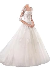 Lace Square Neck Satin Elbow Length Sleeves Natural   Waistline   Ball Gown Wedding Dress 