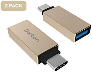 Dorten [2 Pack] Compact USB-C [USB 3.1] [male] to USB 3.0 [female] aluminium adapter for Apple New MacBook 12 inch, Chromebook Pixel, Nexus 5X / 6P, and other Type-C supported devices - Gold
