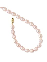14k Yellow Gold 7in 7.5mm Pink Potato Shape Freshwater Cultured Pearl Necklace.