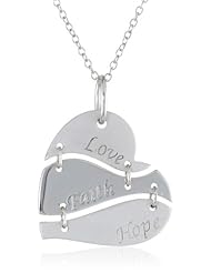 Sterling Silver Matte Finish "Love, Faith, Hope" Heart Pendant Necklace, 18"
