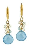 14K Gold Blue Chalcedony and Multicolor Bead Accent Earrings