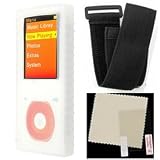 Microsoft Zune 4GB 8GB Clear Silicone Skin Case With Black Adjustable Sports Armband And LCD Screen Protector