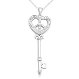 10k White Gold Diamond Key Heart Pendant (1/10 cttw, I-J Color, I3 Clarity), 18''