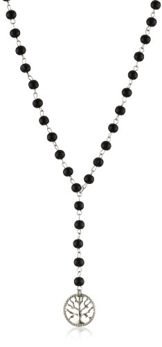 Ettika Silver Colored Tree Of Life Black Rosary Necklace