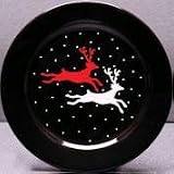 Festive Holiday Reindeer on Black Plate by Waechtersbach - Set of 4