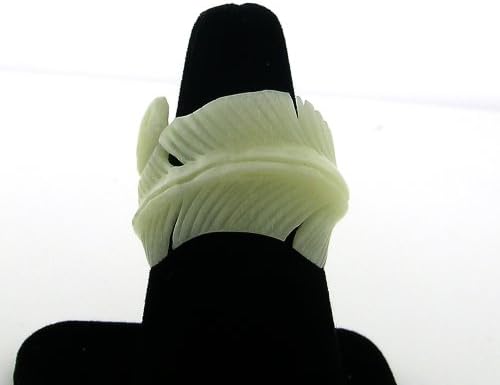 Handcarved, Organic Feather Quill Carved Bone Band Ring (Faux Ivory Look) (9.5)