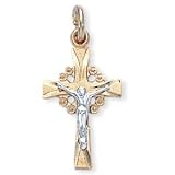 24K Gold Plated-Sterling Silver Two Tone Crucifix and 18-inch Chain