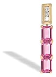 14K Yellow Gold Emerald-cut Created Pink Sapphire and Diamond 3-Stone Pendant