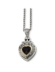 Antique Sterling Silver & 14K Gold Heart Shaped Smokey Quartz Necklace