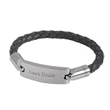 Personalized Gunmetal Leather Id Bracelet Gift