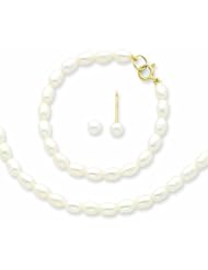 Genuine 14K Yellow Gold White Fresh Water Cultured Pearl 12 In. Necklace, Bracelet & Earrings Set 100% Satisfaction Guaranteed.