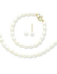 14K Gold White FW Cultured Pearl 12 in. Necklace, Bracelet & Earrings Set"