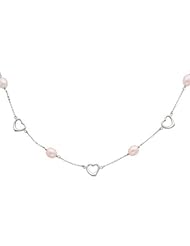 Pink Cultured Pearl, Heart and Chain Linked Necklace