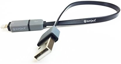 SunJack USB to Micro USB 2-in-1 Charge/ Data Sync Cable with iOS Lighting Adapter 0.3m (2 in a pack)
