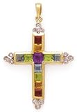 14k Gold, Diamond & Semi-Precious Stone Cross (2.03ctw)