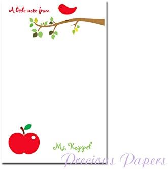 Personalized branch with a red bird and red apple notepad