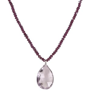 Sterling Silver Garnet Roundel with Pink Amethyst Drop Necklace, 17 by