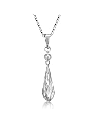 14K Italian White Gold Diamond Cut Drop Shaped Pendant Necklace (16"), Women Jewelry in Gift Box