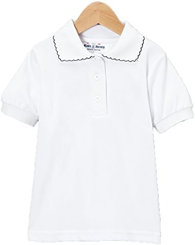 Big Girls White Button Closure Collar Short Sleeve Casual School Polo 16