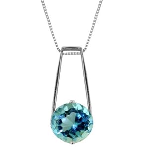 14k White Gold 18 Necklace with Blue Topaz pendant by