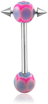 14Gx3/4(1.6x19mm) 316L Surgical Steel Straight Barbell with 6/6MM UV Spider's Web Ball and Small Barbell with Cone Moving in Side Tongue Piercing Rings