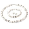 Genuine Swarovski Crystal Pearl Royal Necklace/Bracelet/Earring Set with All Around Rondelles- White - 8mm