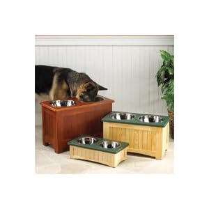 Raised Wooden Mahogany Dog Diner with ProSelect Stainless Steel Bowls - Small