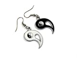 Yin Yang Dangle Earrings with Black and White Enameled Finish