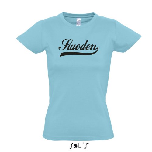 Damen T-Shirt – Schweden Oldschool Sweden LÄNDERSHIRT EM / WM FAN Trikot S-XXL , Atoll blue – schwarz , M