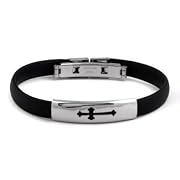 Black Rubber Steel Cross ID Bracelet
