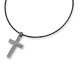 Titanium Leather Cord Cross Necklace - 18 Inch - JewelryWeb