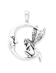 Sterling Silver Antiqued Moon/Fairy Pendant