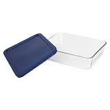 Pyrex Storage 6-Cup Rectangular Dish with Dark Blue Plastic Cover, Clear