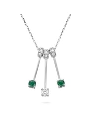 0.10 Cts Diamond & 0.18 Cts Natural Emerald Necklace in 14K White Gold
