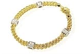 14K Yellow and White Gold Square Italian Link Bracelet, with Pave Set Diamonds