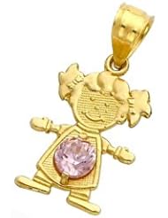 14K Yellow Gold Girl Birthstone Charm Pendant October Simulated Tourmaline