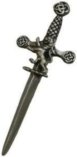 Scottish Lion Rampant Celtic Sword Pewter Kilt Pin - Brushed Antique Finish