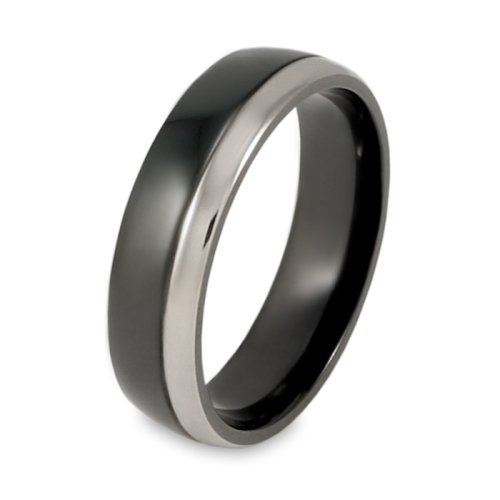 Black Plated Grooved Polished Titanium Ring (6.0 mm) - Sizes 8-13