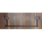 Wrought Iron Towel Holder Bar w Hearts Large