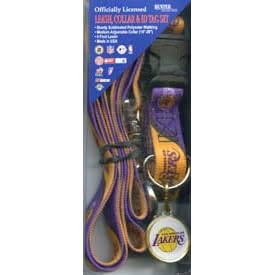 LOS ANGELES LA LAKERS NBA Dog Pet Leash Collar ID Tag Set Med
