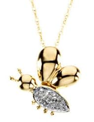 Barb the Bee Waggles 14k Yellow Gold Rhodium Plated Pendant & 16in Chain Diamond Necklace