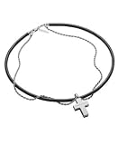 Emporio Armani Men's Black Leather Cross Necklace