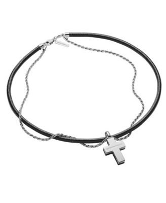 Emporio Armani Men's Black Leather Cross Necklace
