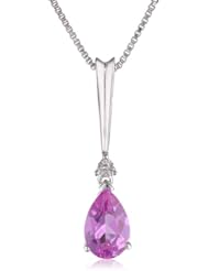 DiAura Sterling Silver Gemstone and Diamond Tear Drop Pendant Necklace, 18"