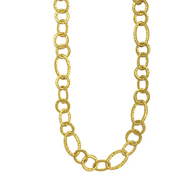 18k Yellow Gold Fancy Textured Link Necklace - 34 Inch - JewelryWeb
