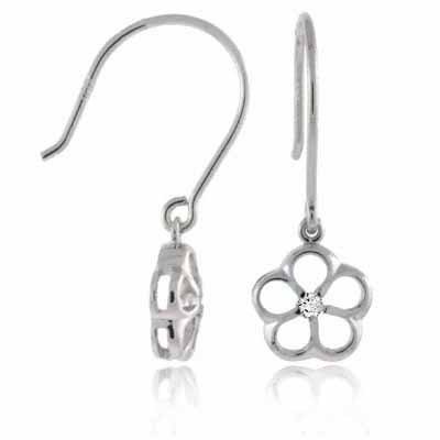 Sterling Silver Simulated Diamond CZ Flower Earrings