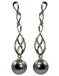 14KW 8-9MM Tahitian cultured pearl and diamond earrings with 14 diamonds at .02cttw.
