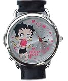 Betty Boop talking watch.Silver tone case. Black leather band. BB006