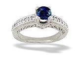 14K White Gold Genuine Round Sapphire and Diamond Ring